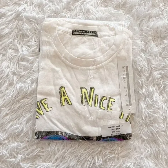 Prince Peter Collection White Have a Nice Trip Graphic Short Sleeve T Shirt SZ S - Picture 7 of 8